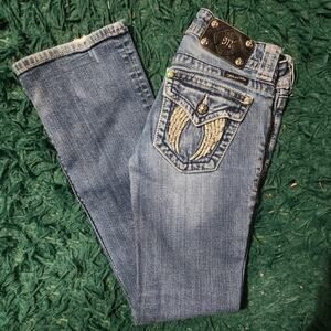 Miss Me Low Rise Bootcut Jeans 25x29 Embroidered Wing Pocket Y2K Denim